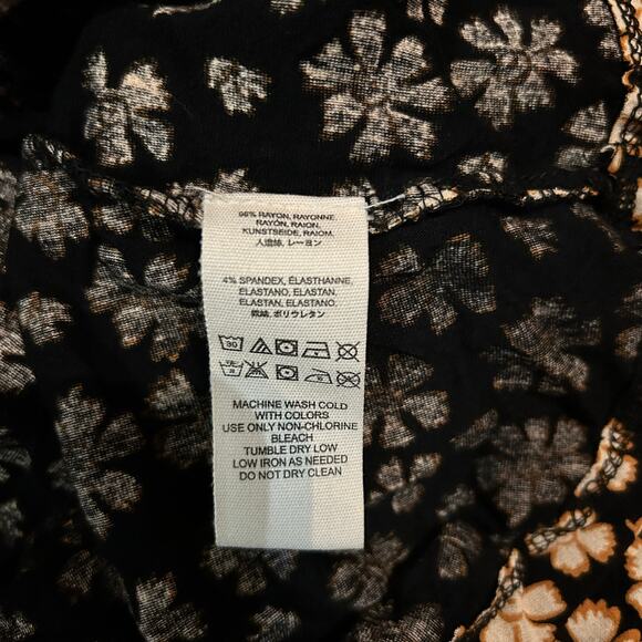 Free People Floral Print Pradera Faux Wrap Black Copper Mini Dress Size Medium - Picture 6 of 7